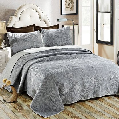 Three-Piece Bed Cover, Quilted,  One Side Velvet One Side Pure Cotton