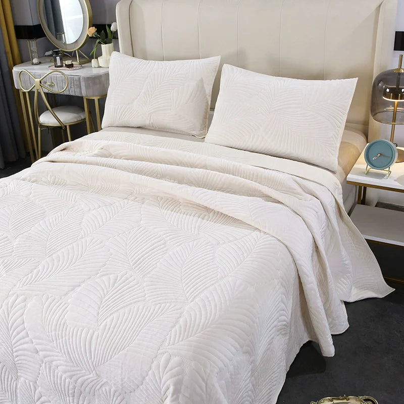 Three-Piece Bed Cover, Quilted,  One Side Velvet One Side Pure Cotton