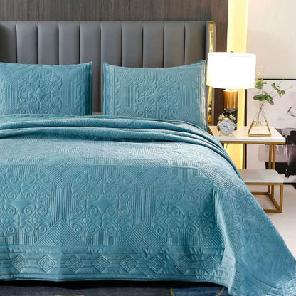 Three-Piece Bed Cover, Quilted,  One Side Velvet One Side Pure Cotton
