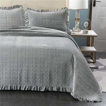 Three-Piece Bed Cover, Quilted,  One Side Velvet One Side Pure Cotton