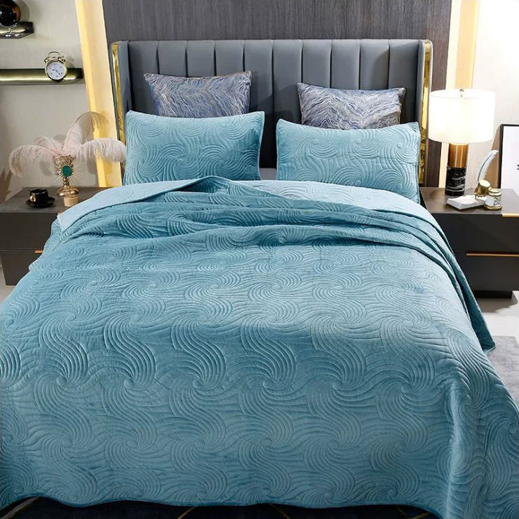 Three-Piece Bed Cover, Quilted,  One Side Velvet One Side Pure Cotton