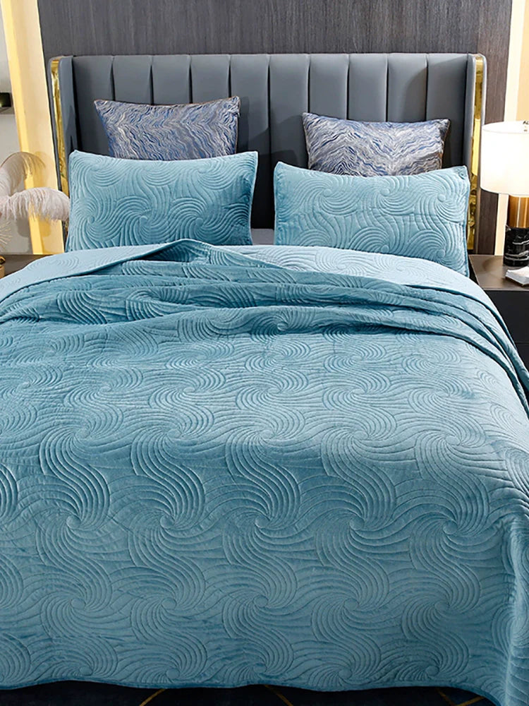 Three-Piece Bed Cover, Quilted,  One Side Velvet One Side Pure Cotton