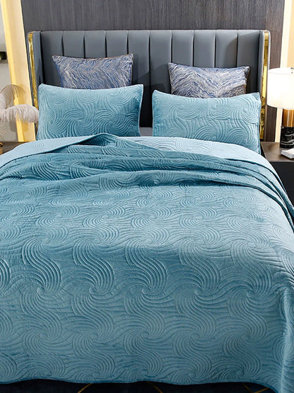 Three-Piece Bed Cover, Quilted,  One Side Velvet One Side Pure Cotton