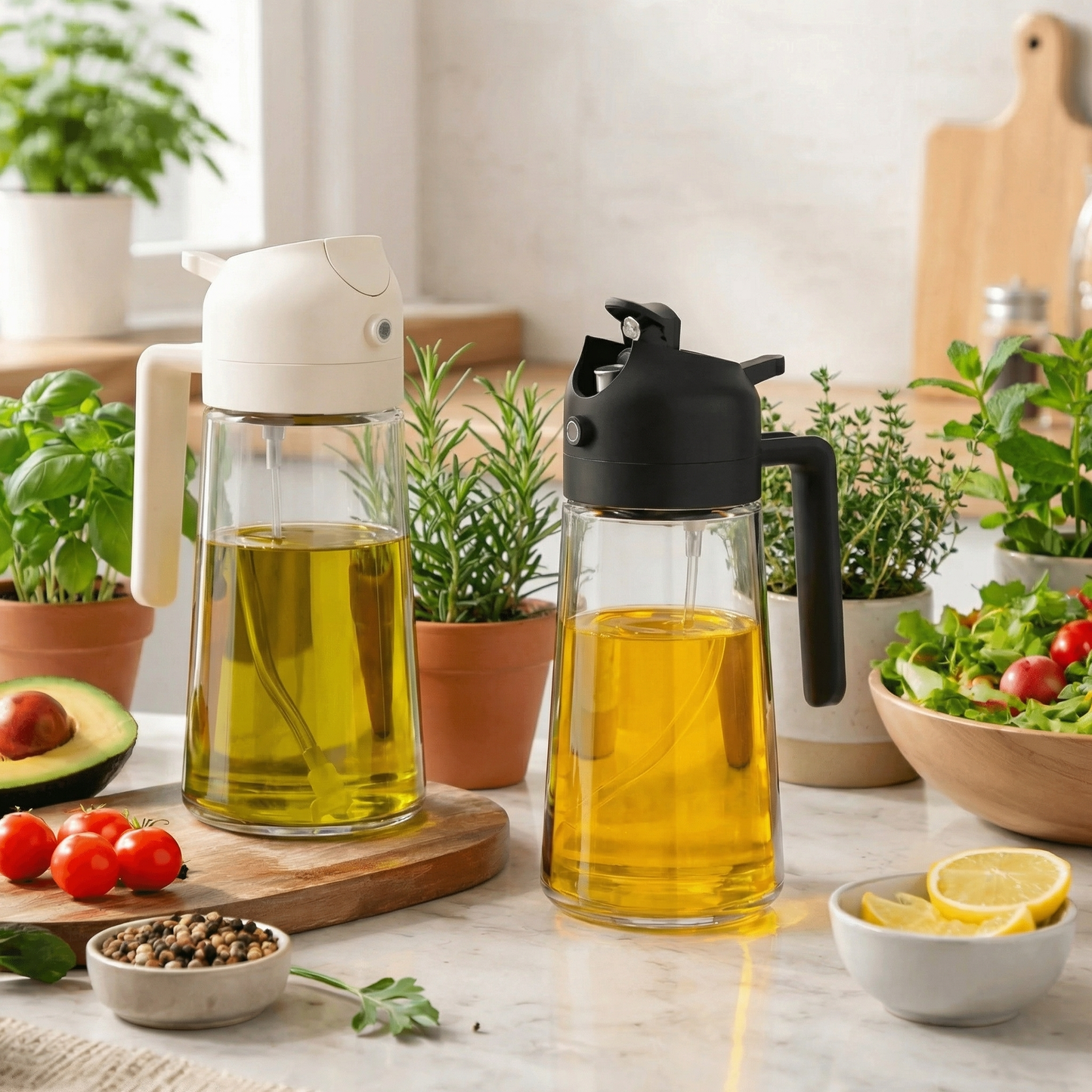2-Pack Glass Olive Oil Sprayer & Dispenser