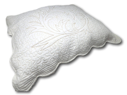 Cottage Ivory White Floral Matelassé Cotton Pillow Sham - Queen Size 20" x 30"