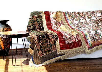 Ivory Colorful Ornate Paisley Woven Tablecloth