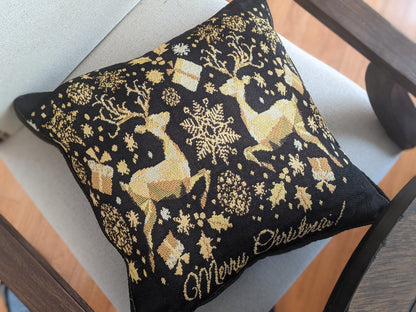 Golden Reindeer Woven Tapestry Throw Pillow Covers 16" x 16"