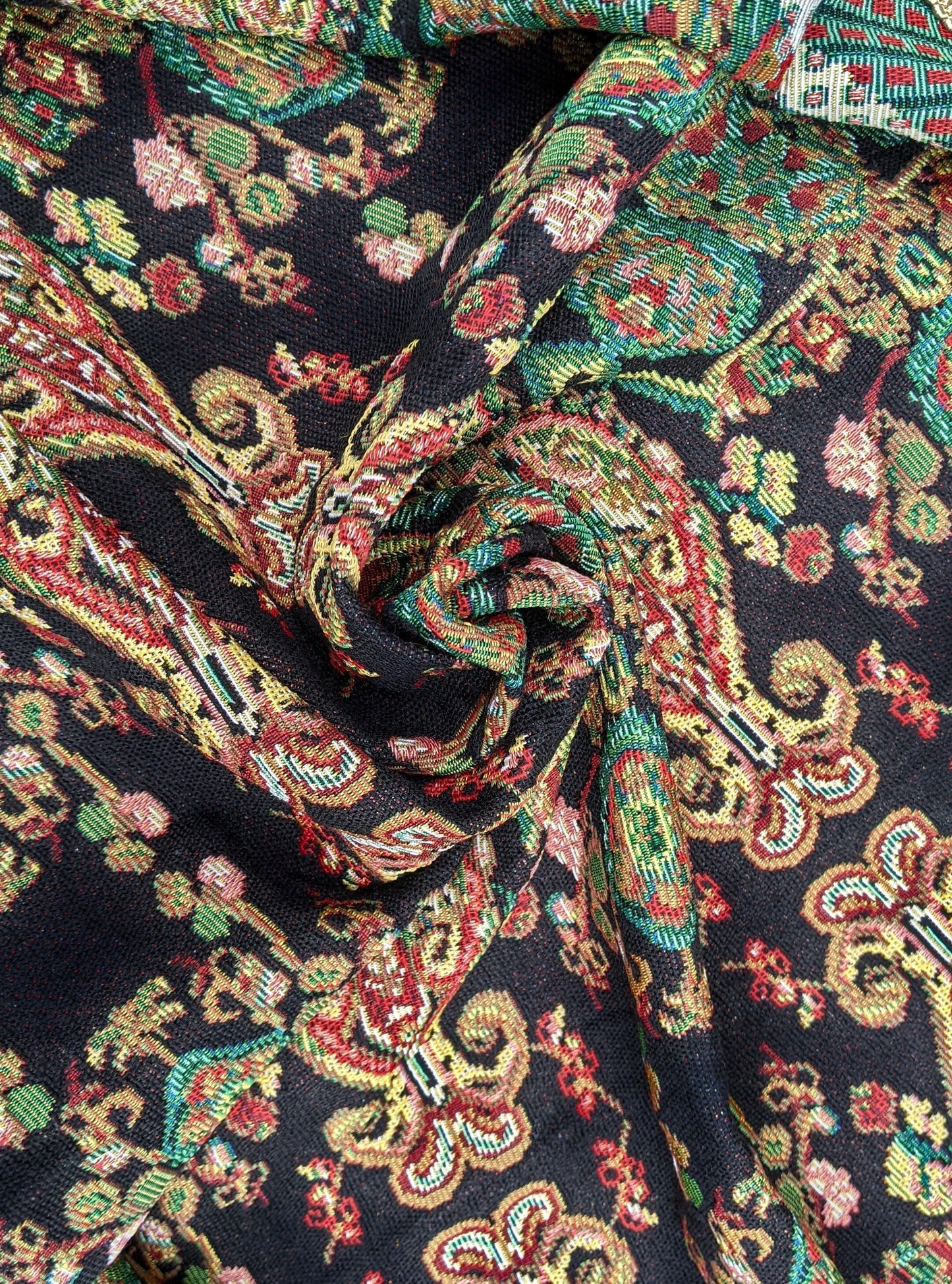 Black Ornate Paisley Woven Tapestry Tablecloth