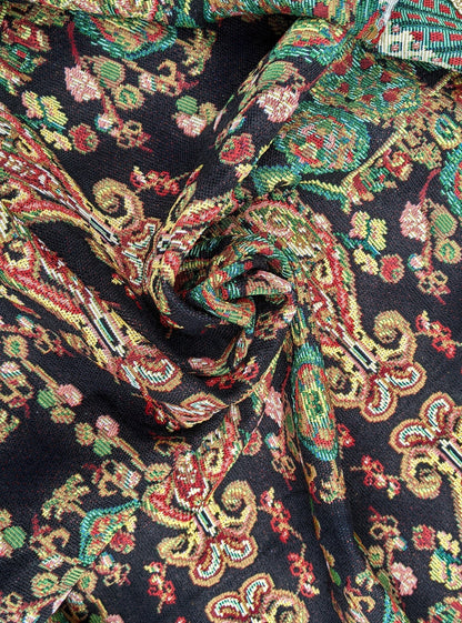 Black Ornate Paisley Woven Tapestry Tablecloth