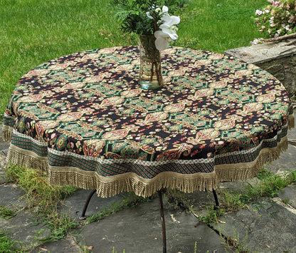 Black Ornate Paisley Woven Tapestry Tablecloth