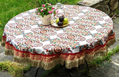 Ivory Colorful Ornate Paisley Woven Tablecloth