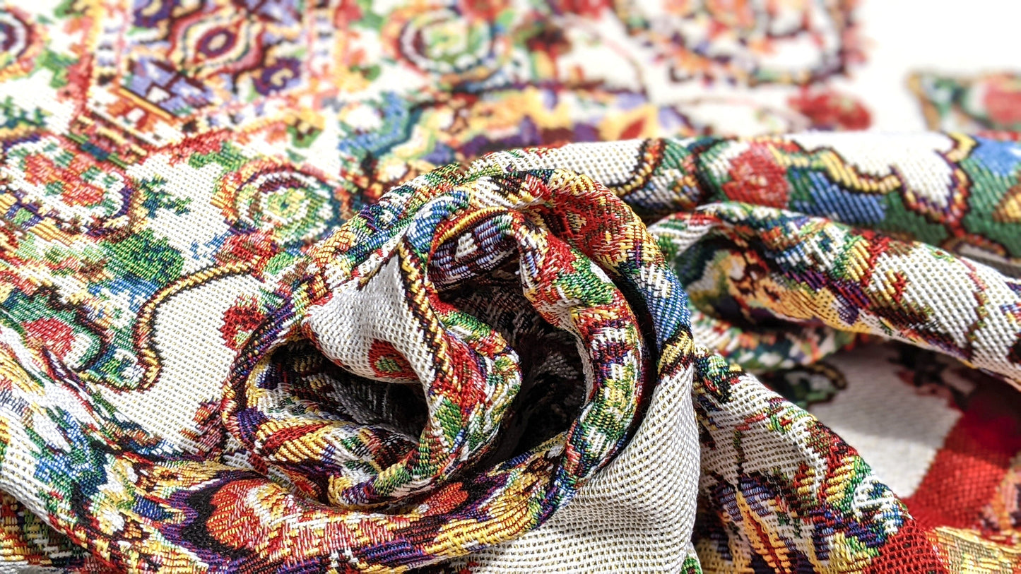 Ivory Colorful Ornate Paisley Woven Tablecloth