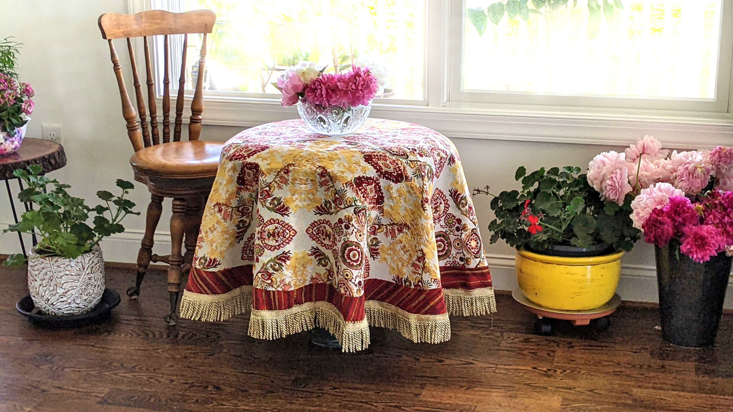 Burgundy Ornate Paisley Woven Tapestry Tablecloth