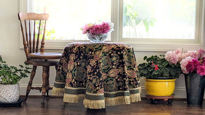 Black Ornate Paisley Woven Tapestry Tablecloth