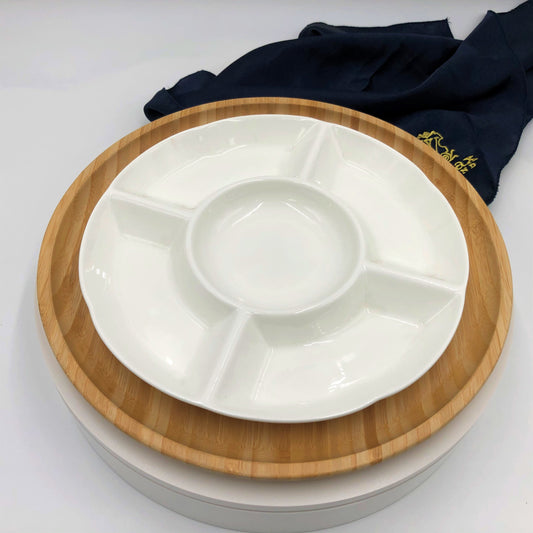 Bamboo And Porcelain 5 Section Divided Dish