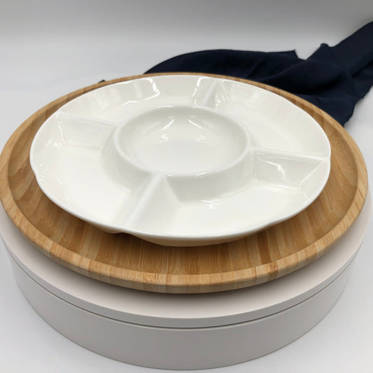Bamboo And Porcelain 5 Section Divided Dish