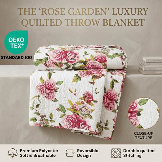 Roses Floral, quilted Throw Blanket - 50 x 60"
