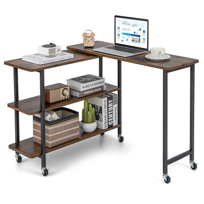 Rotating Sofa Side Table w/2-Tier Shelves