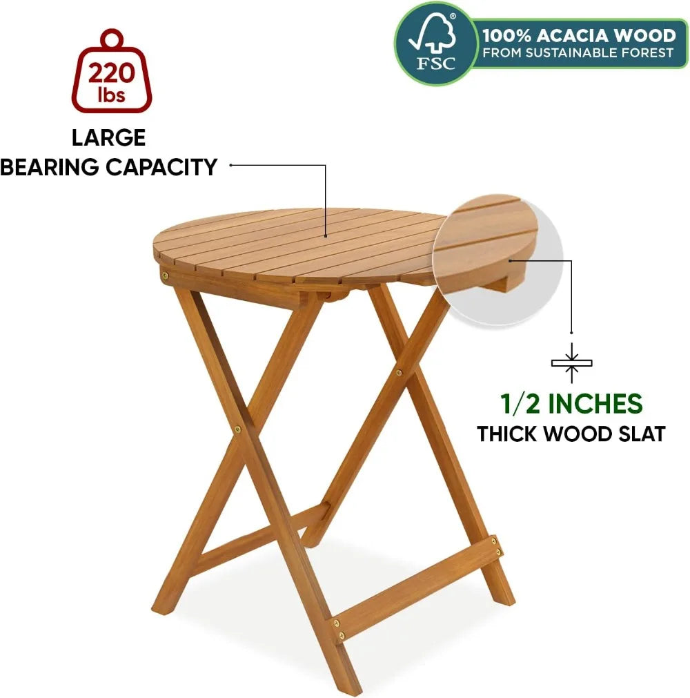 Bistro Set 3 Piece Outdoor, Folding Chairs w/Cushion - 400lbs Capacity