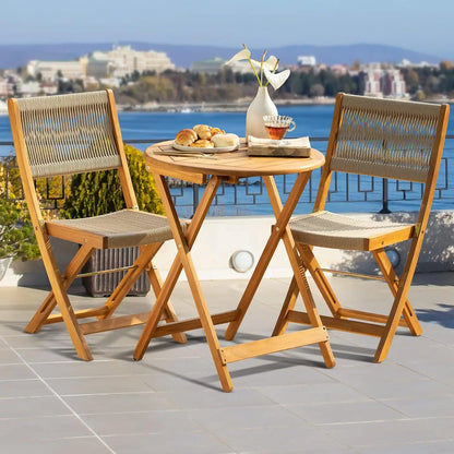 Bistro Set 3 Piece Outdoor, Folding Chairs w/Cushion - 400lbs Capacity