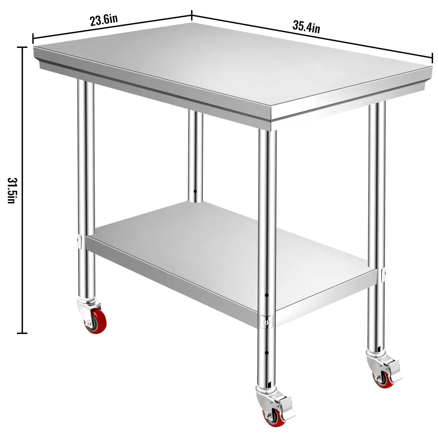 Stainless Steel Kitchen Prep Table With 4 Wheels & Backsplash