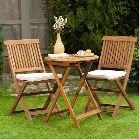 Bistro Set 3 Piece Outdoor, Folding Chairs w/Cushion - 400lbs Capacity
