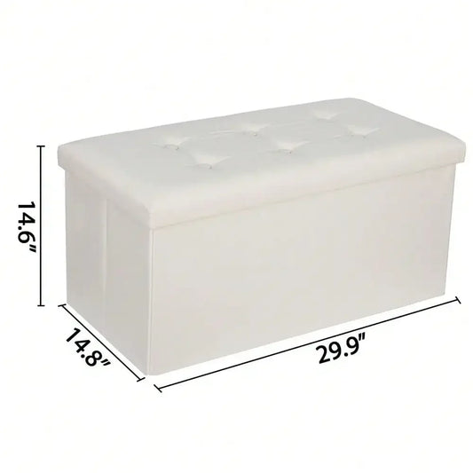 30" Sturdy Ottomans Footstools Soft Leather Cover Storage Footrest Foldable Beig