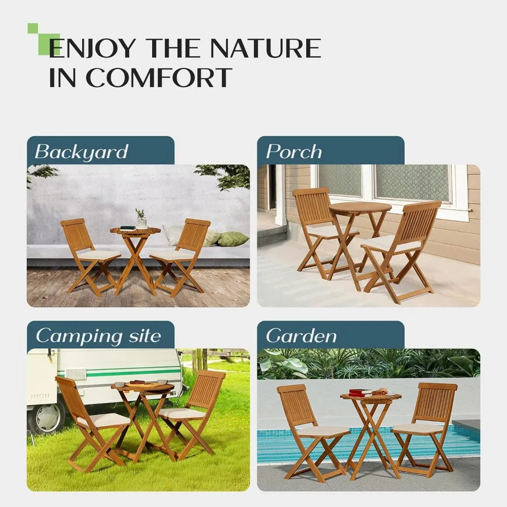 Bistro Set 3 Piece Outdoor, Folding Chairs w/Cushion - 400lbs Capacity