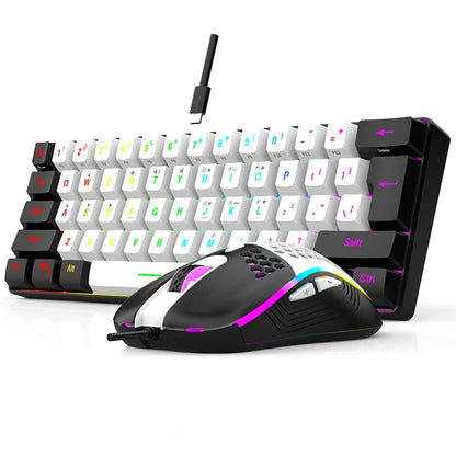 Wired 61-Key Mini Keyboard and Mouse Combo with RGB Backlight - Keyboard Mouse Set for Desktop or Laptop Computers