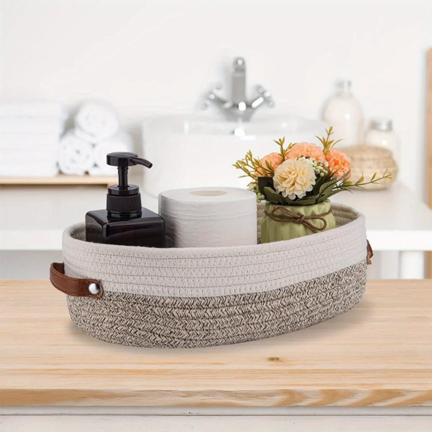 Oval Woven Bathroom Storage Basket,Toilet Paper Holder, Toy Storage Basket