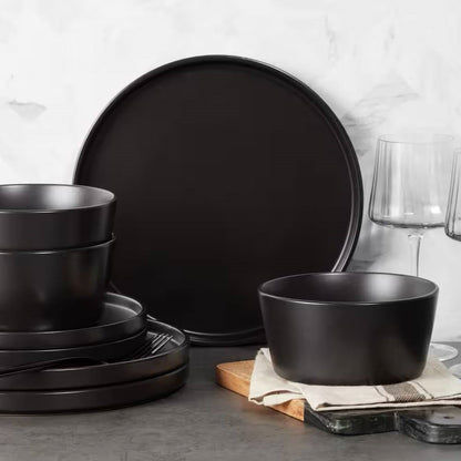 16-Piece Stoneware Dinnerware Set, Black