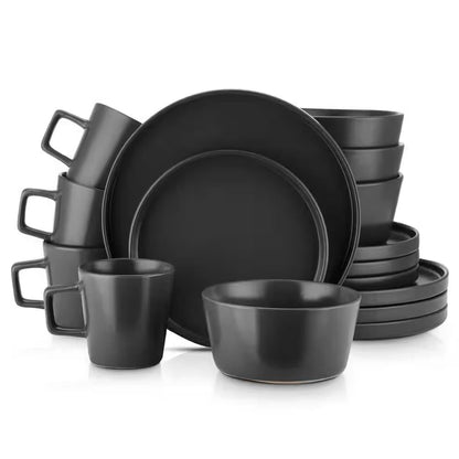 16-Piece Stoneware Dinnerware Set, Black