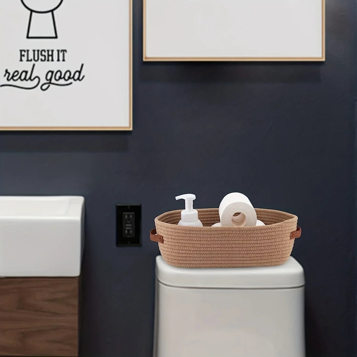 Oval Woven Bathroom Storage Basket,Toilet Paper Holder, Toy Storage Basket