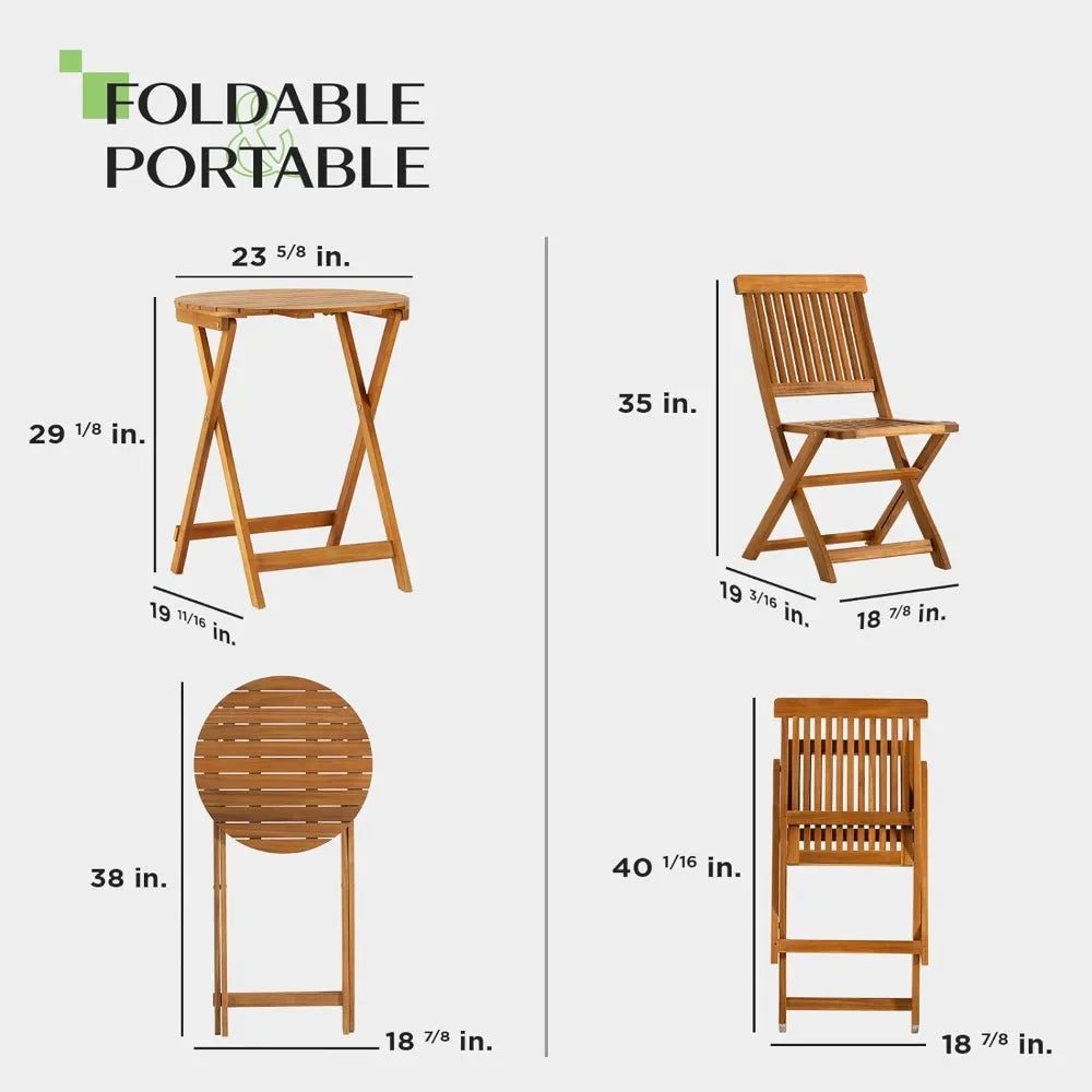 Bistro Set 3 Piece Outdoor, Folding Chairs w/Cushion - 400lbs Capacity