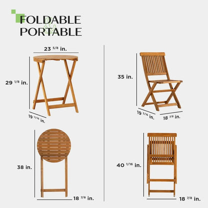 Bistro Set 3 Piece Outdoor, Folding Chairs w/Cushion - 400lbs Capacity