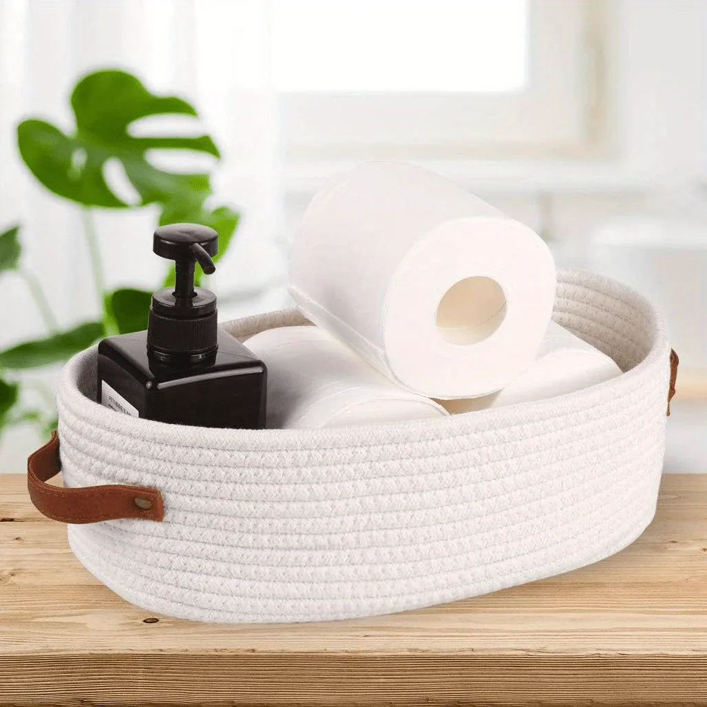 Oval Woven Bathroom Storage Basket,Toilet Paper Holder, Toy Storage Basket