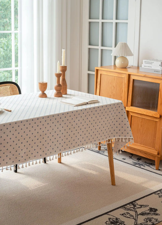 Cotton/Linen Tablecloth with Tassel,Washable Table Cover