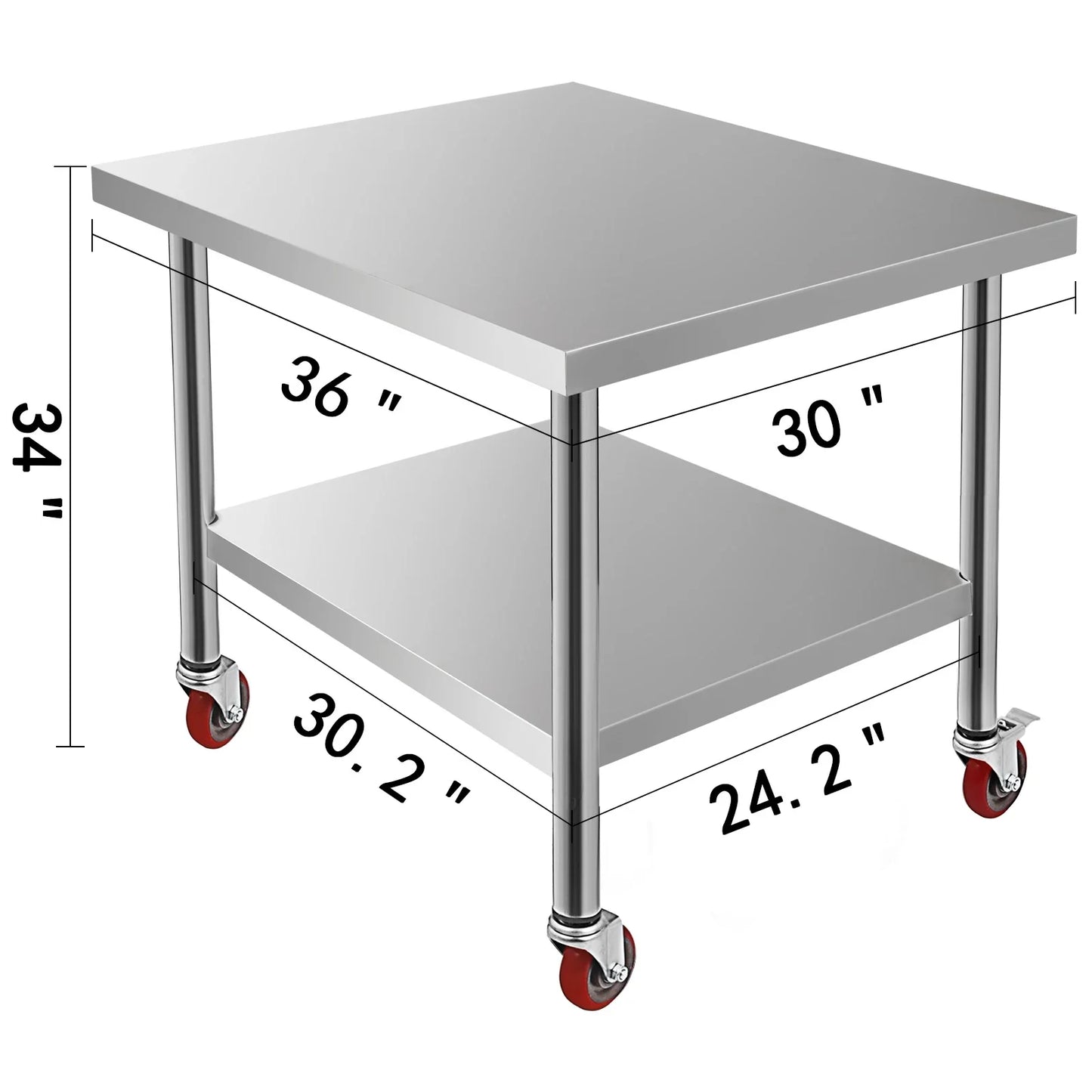 Stainless Steel Kitchen Prep Table With 4 Wheels & Backsplash