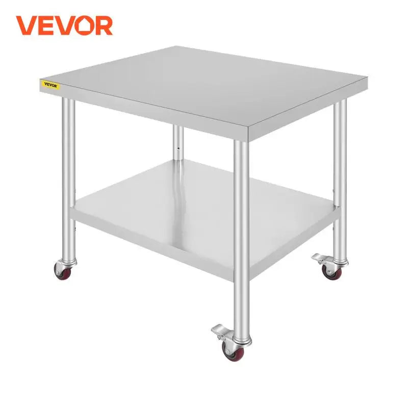 Stainless Steel Kitchen Prep Table With 4 Wheels & Backsplash