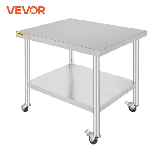 Stainless Steel Kitchen Prep Table With 4 Wheels & Backsplash