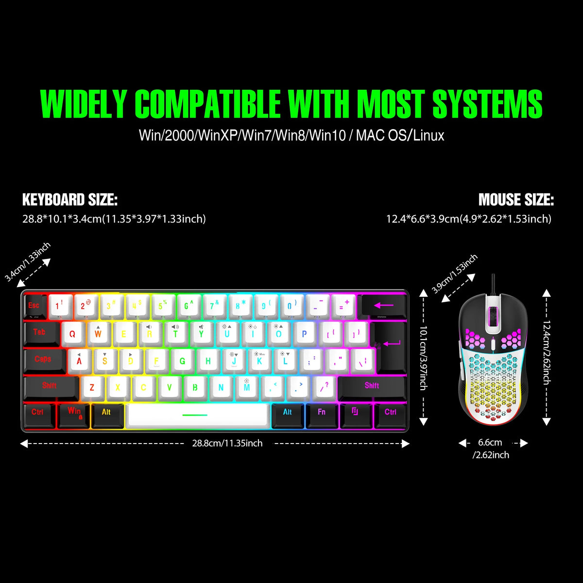 Wired 61-Key Mini Keyboard and Mouse Combo with RGB Backlight - Keyboard Mouse Set for Desktop or Laptop Computers