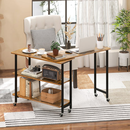 Rotating Sofa Side Table w/2-Tier Shelves