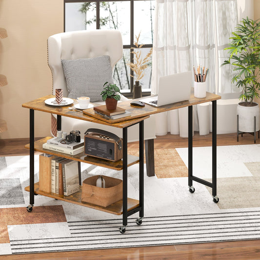Rotating Sofa Side Table w/2-Tier Shelves