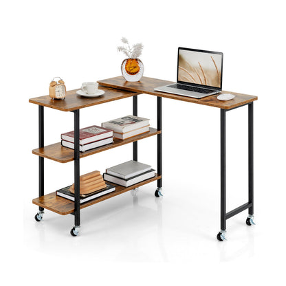 Rotating Sofa Side Table w/2-Tier Shelves