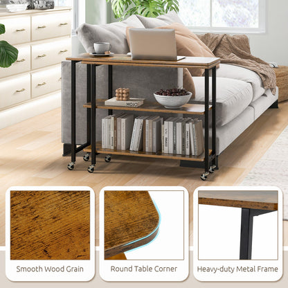 Rotating Sofa Side Table w/2-Tier Shelves