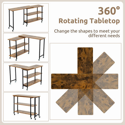 Rotating Sofa Side Table w/2-Tier Shelves