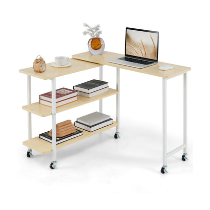 Rotating Sofa Side Table w/2-Tier Shelves