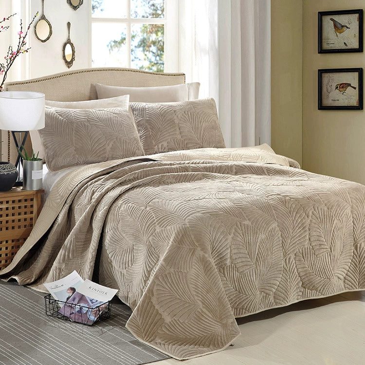 Three-Piece Bed Cover, Quilted,  One Side Velvet One Side Pure Cotton