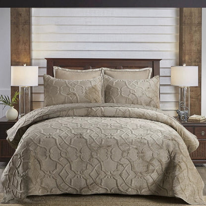 Three-Piece Bed Cover, Quilted,  One Side Velvet One Side Pure Cotton