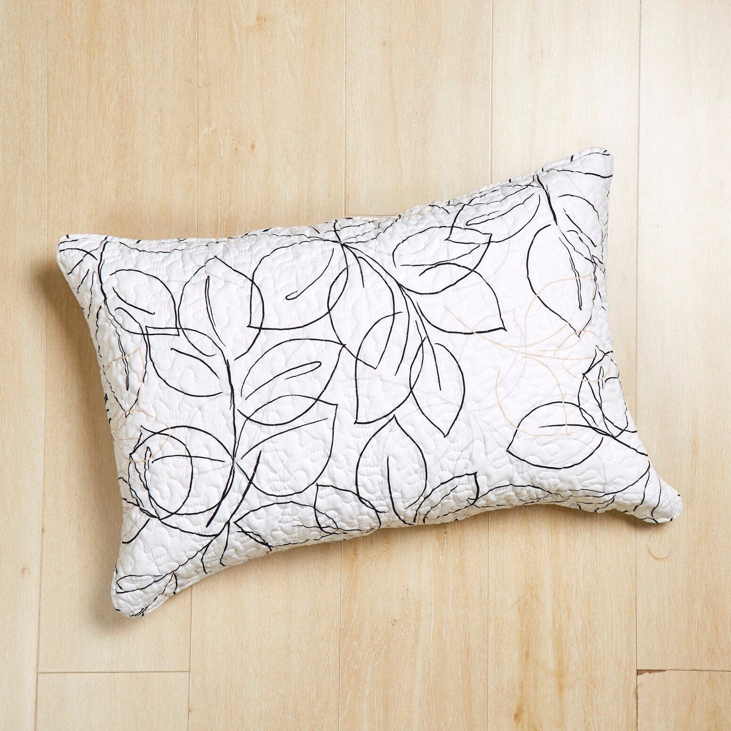 Abstract Leaf Line Art Foliage White Grey Black Gold Pillow Shams